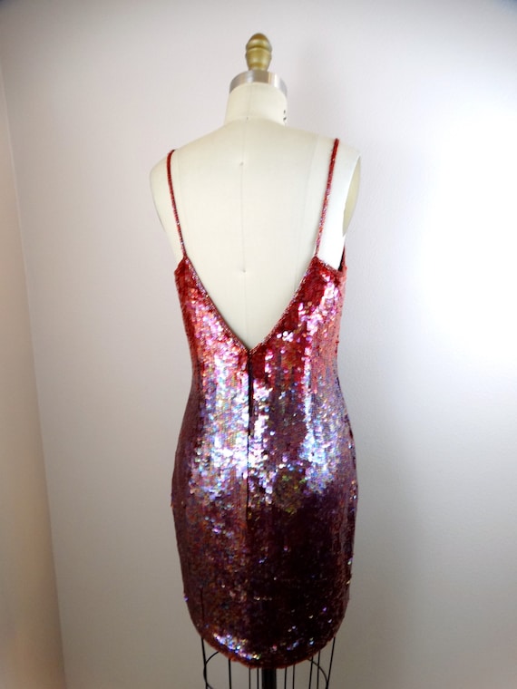 Ombr Red Sequin Petite Party Dress Maroon Burgundy Purple