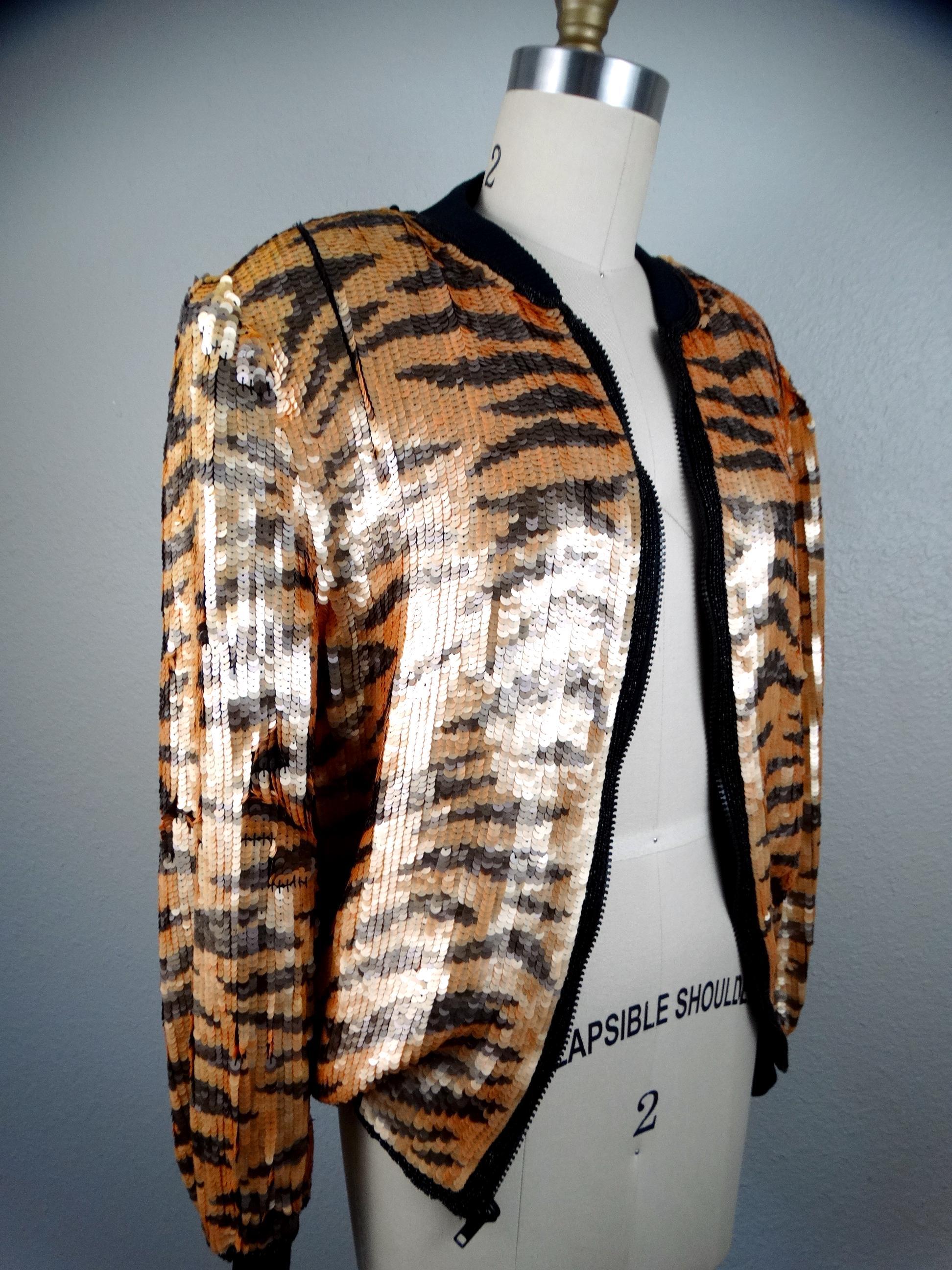 VTG Tiger Sequin Bomber Jacket / Wild Cat Sequined Jacket