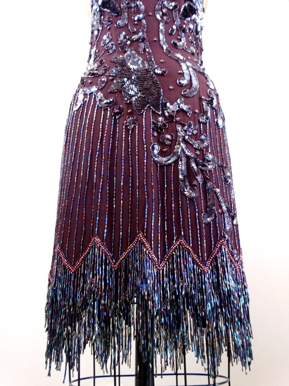 VTG Fringe Beaded Dress // Fringed Bead Embellish… - image 3