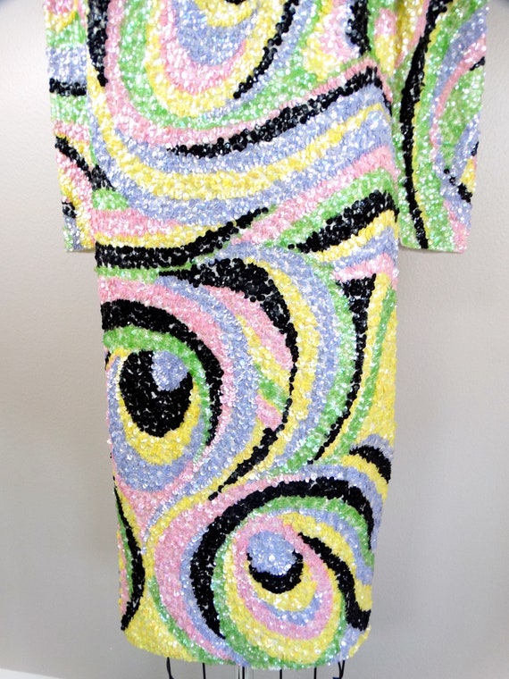 60s Mod Sequin Wool Dress // 1960s Psychedelic Sw… - image 3