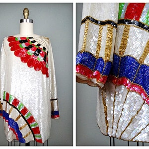 RARE Hand Beaded Sequined Top / Retro Iridescent Sequin Embellished Top