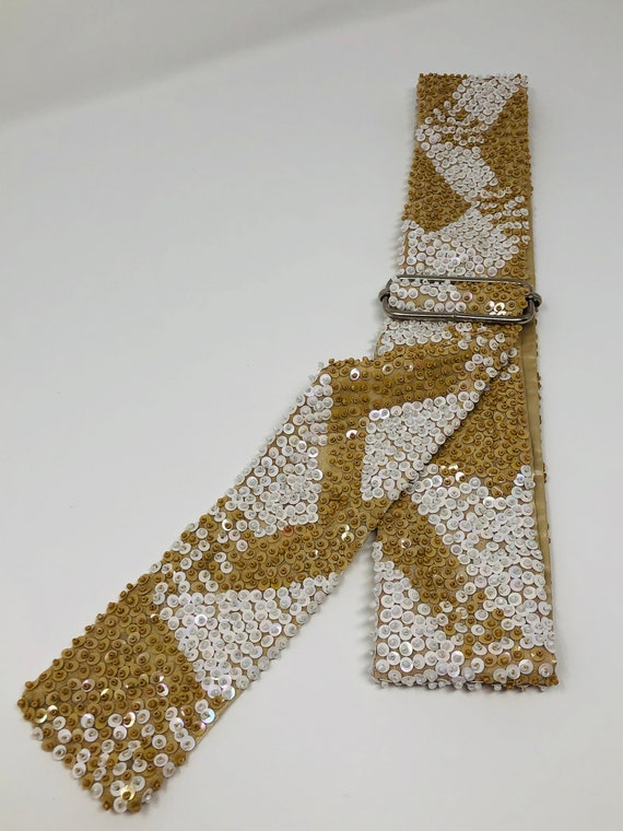 Satin Beaded Sequined Belt // Geometric Sequin Em… - image 2