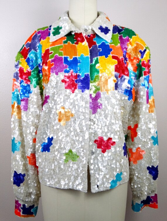 GLAM All Embellished Sequin Jacket / Rainbow Puzz… - image 2