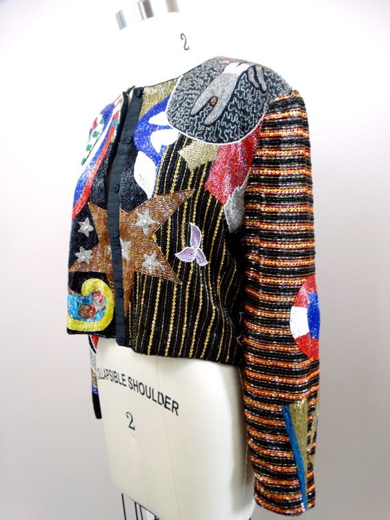 HEAVY All Beaded Jacket // RARE Whimsical Circus … - image 3