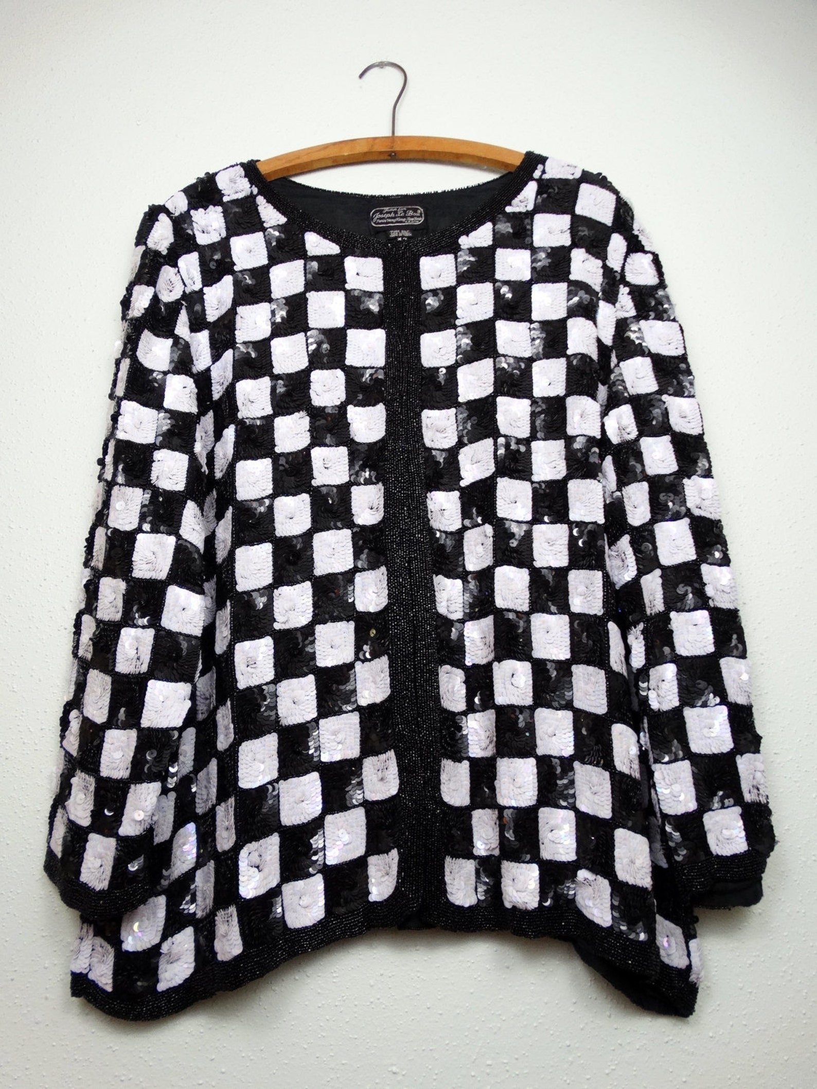 VTG Checker Sequined Jacket // RETRO Black & White - Etsy New Zealand
