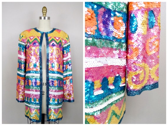 SPARKLY Pastel Sequined Jacket // Vintage Beaded … - image 6