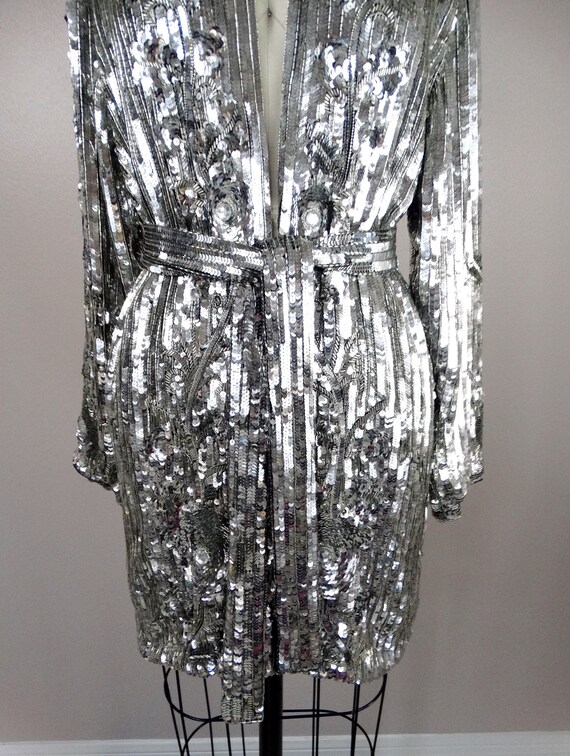 Flashy Sequin Open Top / Mirror Silver Sequined E… - image 2
