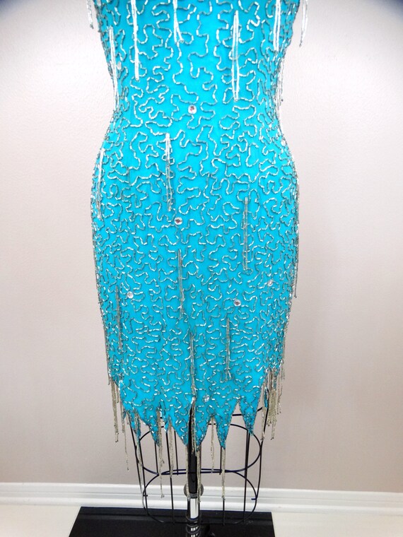 Aqua Blue Tyre Embroidery Short Dress