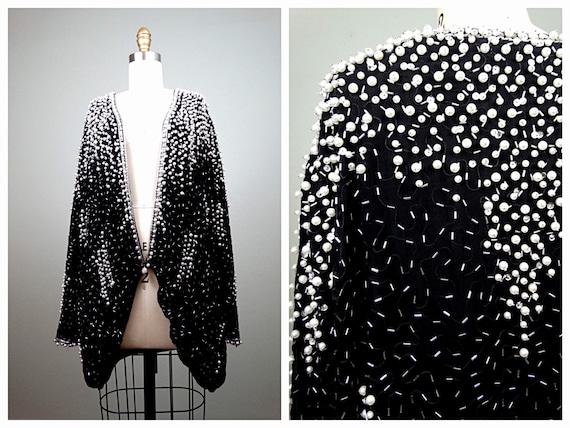 Oversized Pearl Beaded Sequin Cardigan Jacket // … - image 1