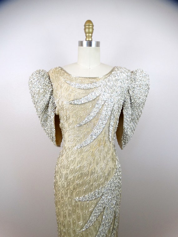 AVANT GARDE Sequined Beaded Gown // Dramatic 80s … - image 5