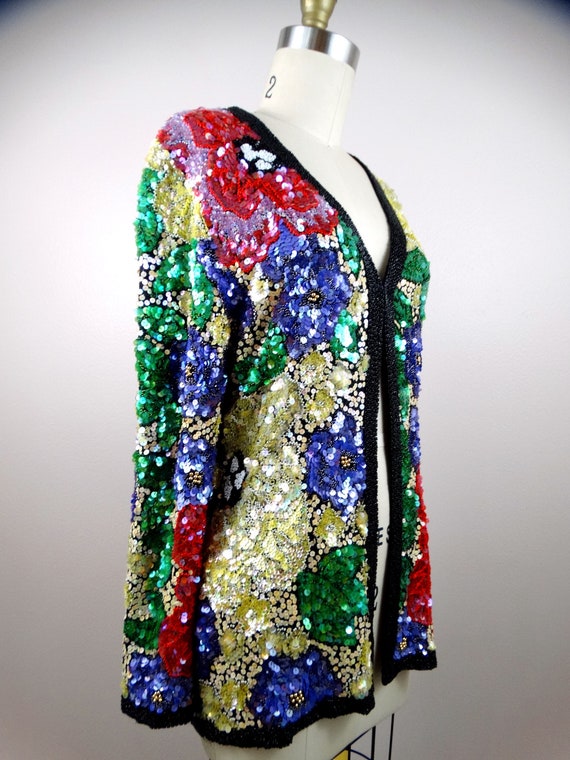 S/M Heavy Beaded Floral Embroidered Jacket / HEAV… - image 5