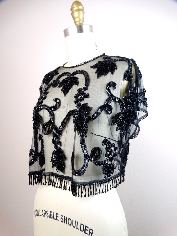 50s Fringe Beaded Sheer Crop Top // 1950's 1960's… - image 5