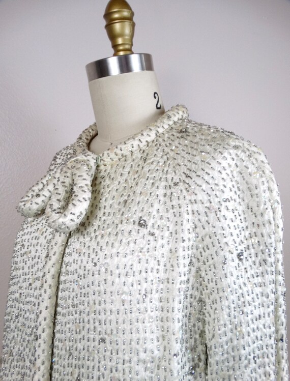 50s 60s Couture Crystal Beaded Bridal Swing Coat … - image 8