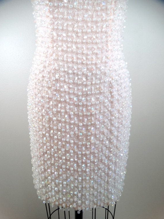 80s Iridescent Jewel Beaded Dress // Pastel Blush… - image 5