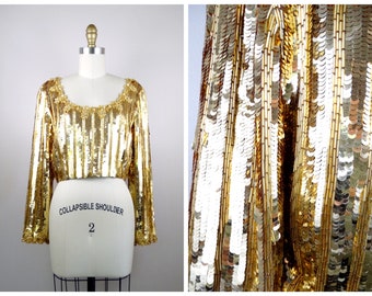 RARE Bill Blass Sequin Crop Top // Fully Embellished Reflective Gold Beaded Sequined Vintage Couture Cropped Top