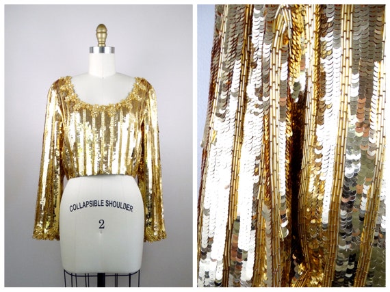 RARE Bill Blass Sequined Crop Top // Fully Embell… - image 1