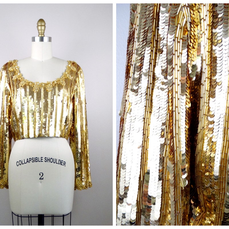 cropped floral sequin top