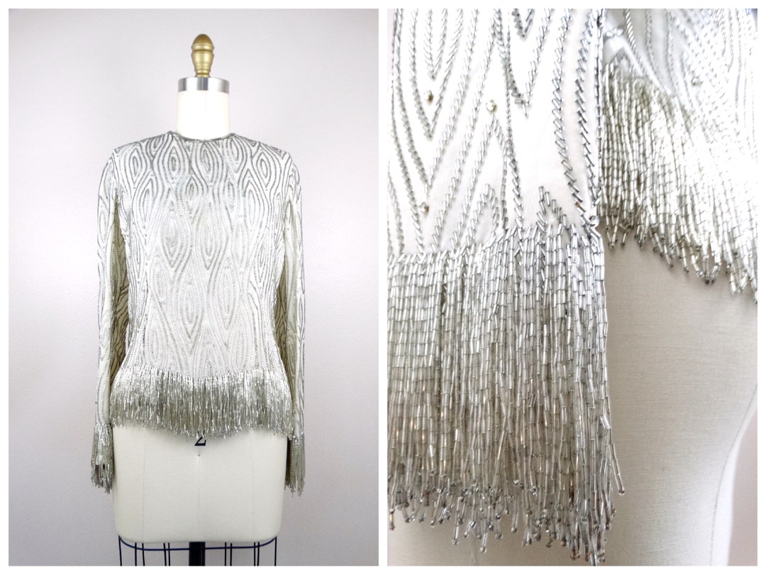 RARE Crystal Beaded Fringe Top // Heavily Embellished Etsy