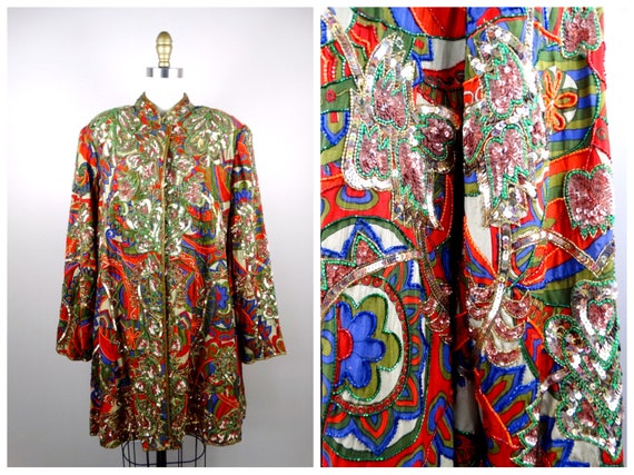 VTG Sequin Beaded Overcoat / Bohemian Novelty Long
