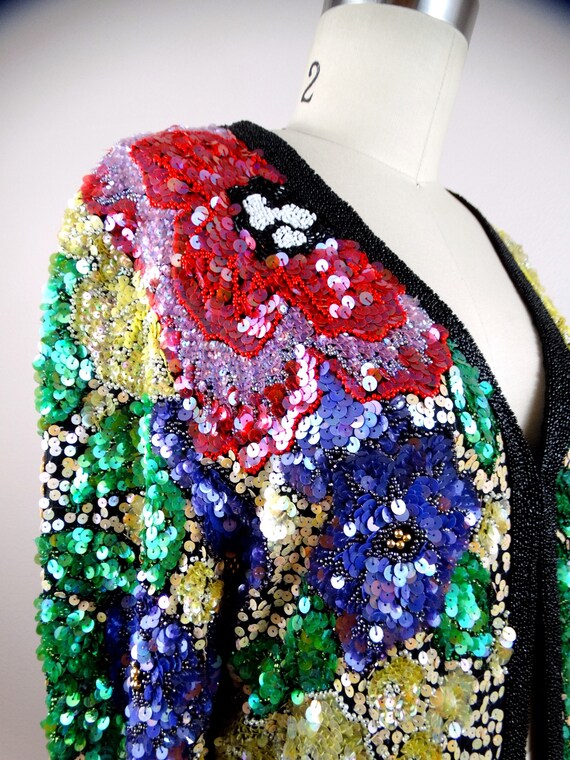 S/M Heavy Beaded Floral Embroidered Jacket / HEAV… - image 6