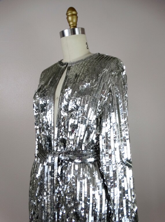 Flashy Sequin Open Top / Mirror Silver Sequined E… - image 5