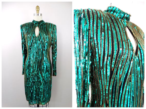 green emerald velvet dress Primavera 4519 Size 6 Teal Gold Beaded Sequin Prom Dress Slit Corset –  Glass Slipper Formals main image 0