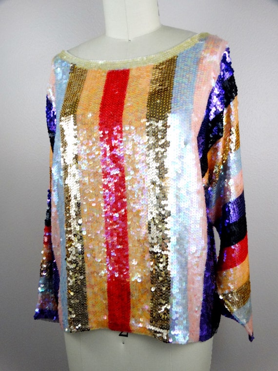 S/M Iridescent Pastel Sequin Top // Colorful Sequ… - image 3