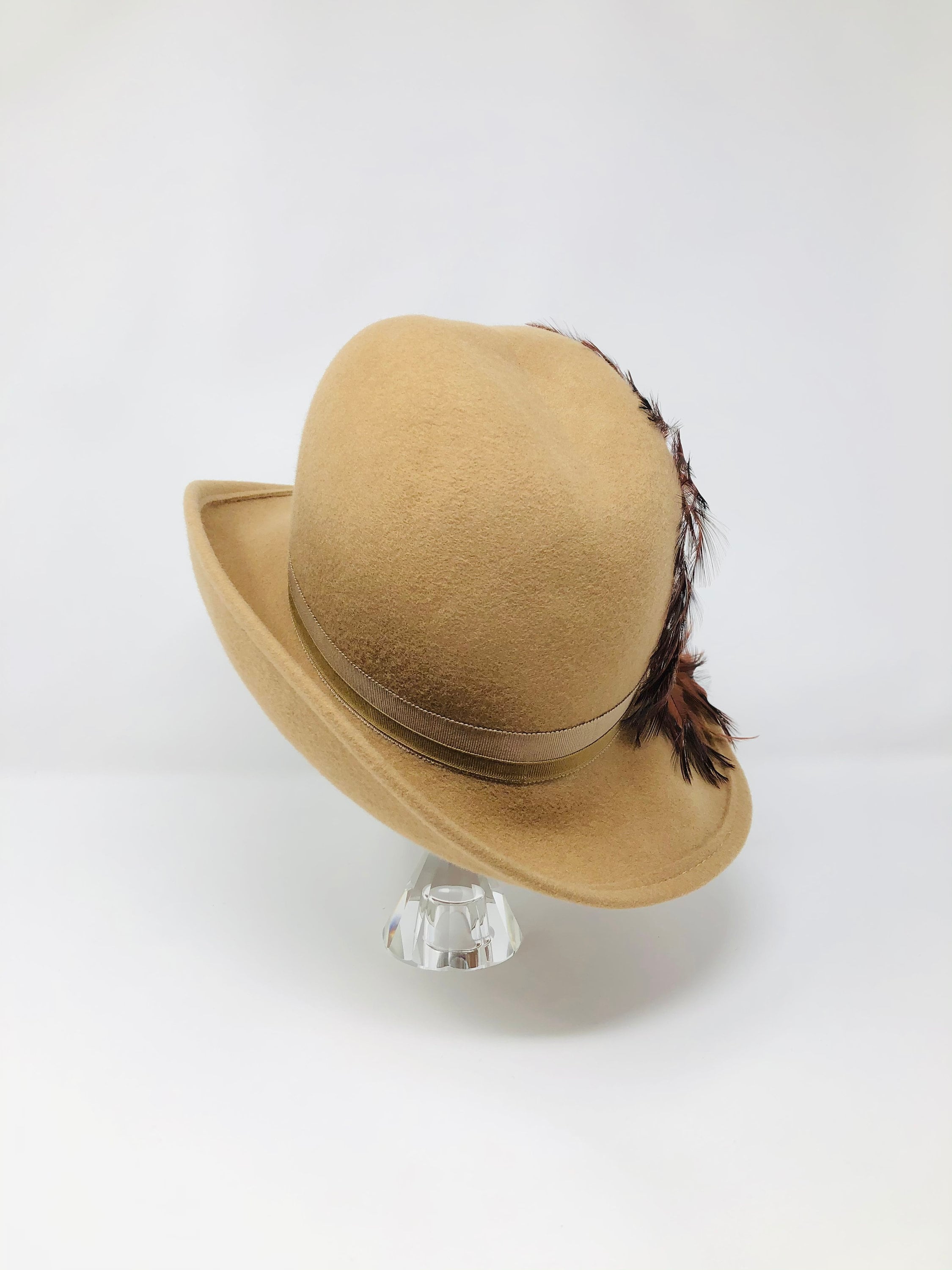 Vintage Lancaster Womens Beige Wool Fedora Cloche Hat Feather Accent 50s 60s Feather Cloche Vintage Hats for Women for sale | eBay main image 2