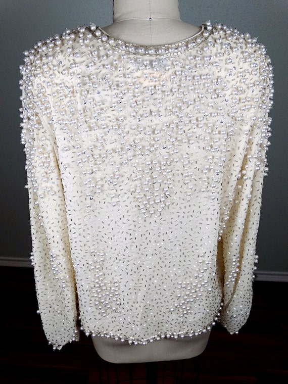 Vintage Pearl Beaded Sequin Jacket // Heavily Ivo… - image 5