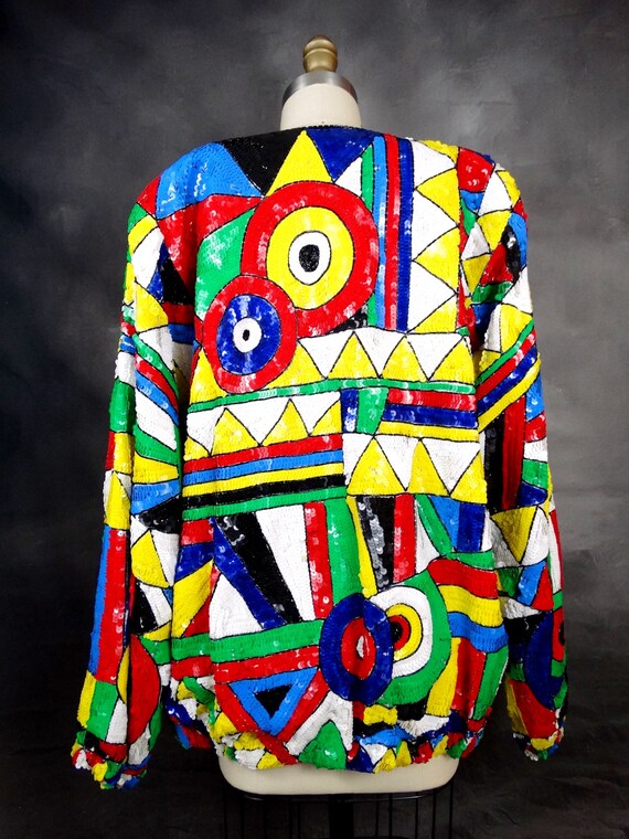 VTG Bright Sequin Coat // Retro Embellished Bombe… - image 4