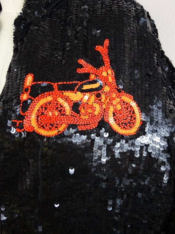 MOTO Sequin Moto Jacket // 80's Black and Neon Or… - image 4