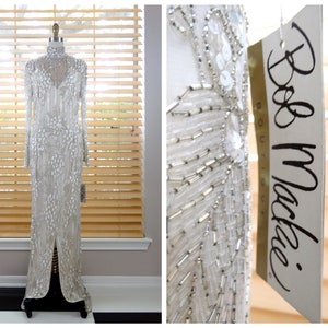 Vintage Couture Beaded Gown / Ivory Champagne Sequined Wedding Gown / Sequin Embellished Gown by Bob Mackie Boutique