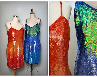 S/M Ombré Sequin Dress / Chameleon Blue Green  Sequined Dress
