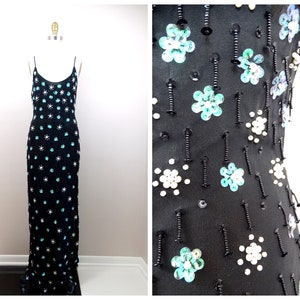 All Over Fringe Beaded Maxi Dress // 3D Floral Sequined Beaded Gown