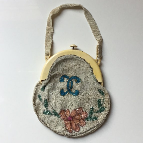 1900s Fully Beaded Celluloid Frame Purse // Antiq… - image 6