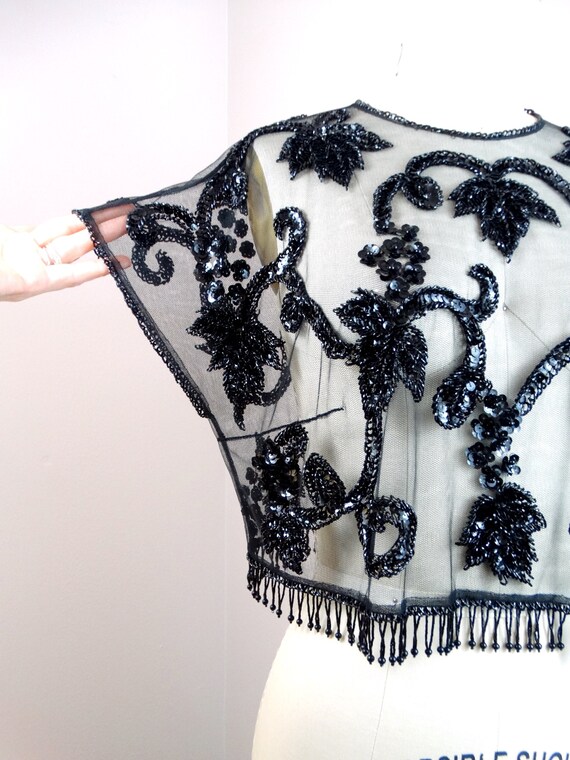 50s Fringe Beaded Sheer Crop Top // 1950's 1960's… - image 3