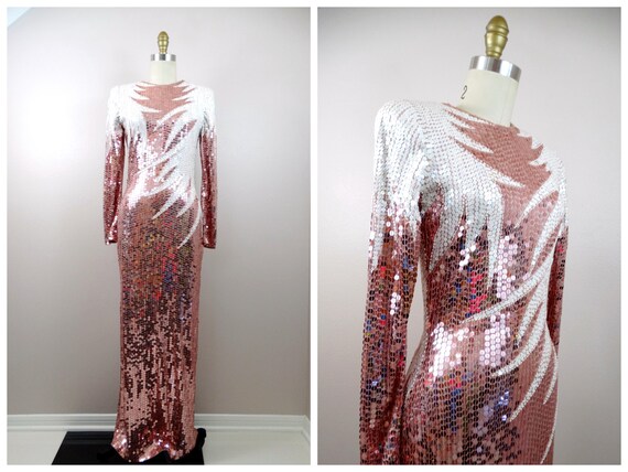 EXQUISITE Pink Sequin Gown / Art Deco Dusty Rose … - image 5