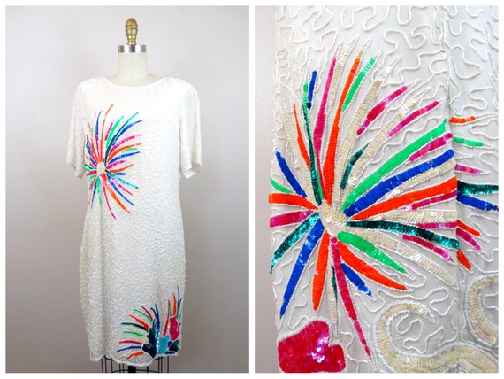Neon POP Sequined Dress // Bright Vintage Sequin … - image 8