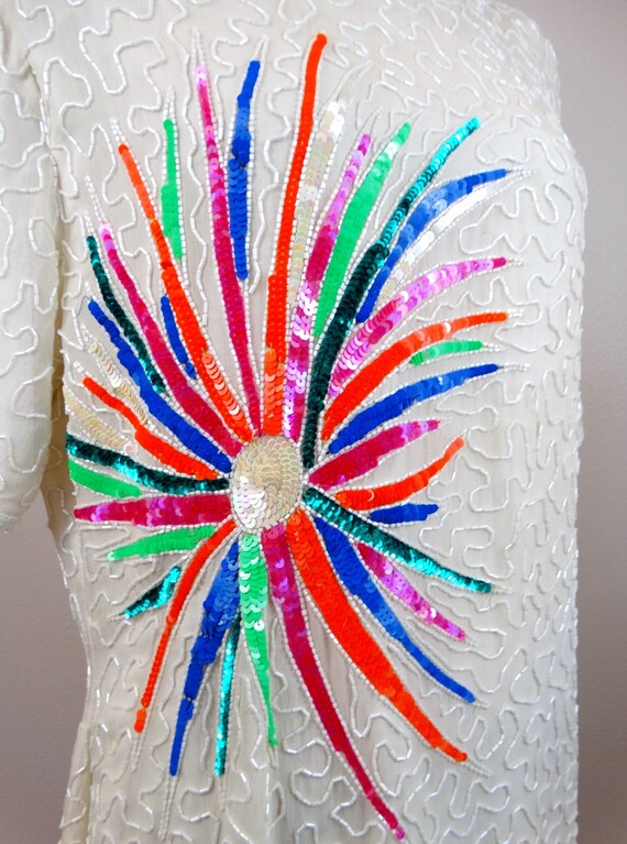 Neon POP Sequined Dress // Bright Vintage Sequin … - image 3