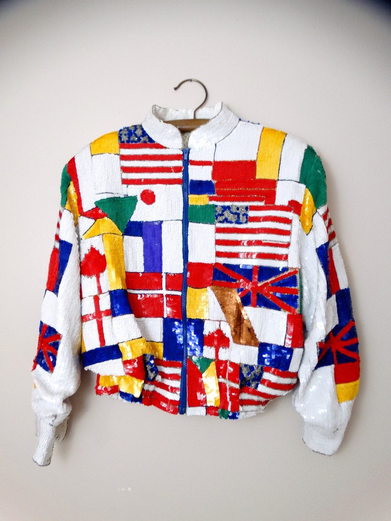 Multiple Country Jacket Global GLAM Sequin Jacket / International World of Flags Sequined ...