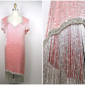 Vestido con flecos y cuentas de Naeem Khan en talla grande / Vestido asimétrico rosa rosa / Vestido con flecos y adornos de lentejuelas de seda de RIAZEE