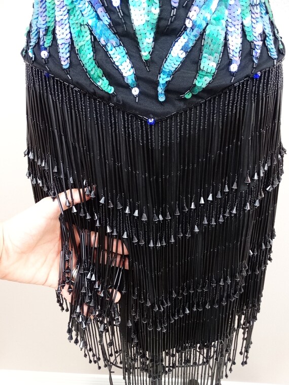 RARE Drop Bead Fringe Dress / Vintage Couture Seq… - image 2