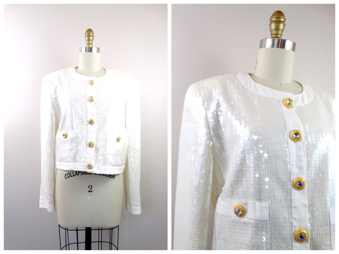Vintage 80s Ivory Escada Silk Dogtooth Pattern Couture Blazer 12 14 M