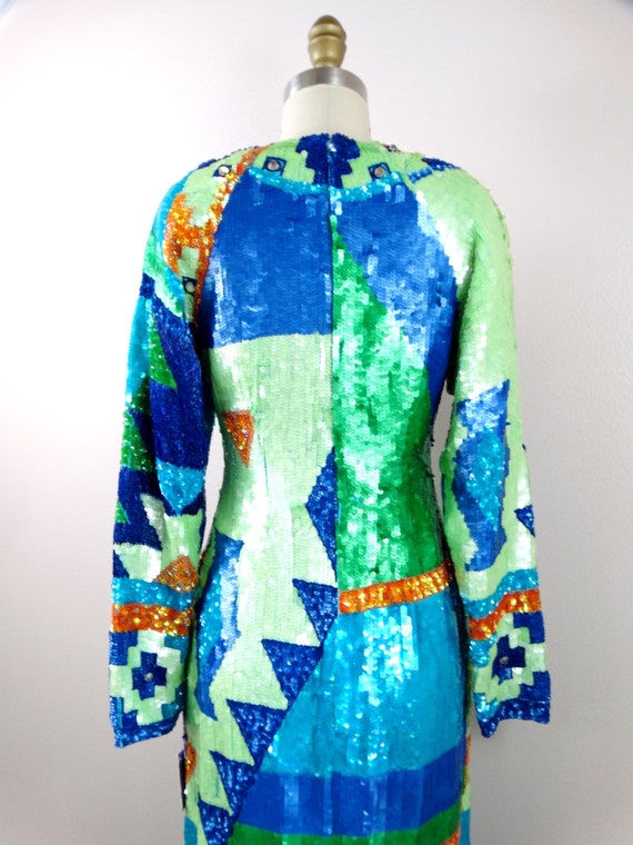 80s Geometric Sequin Dress // Retro Vintage Sequi… - image 8