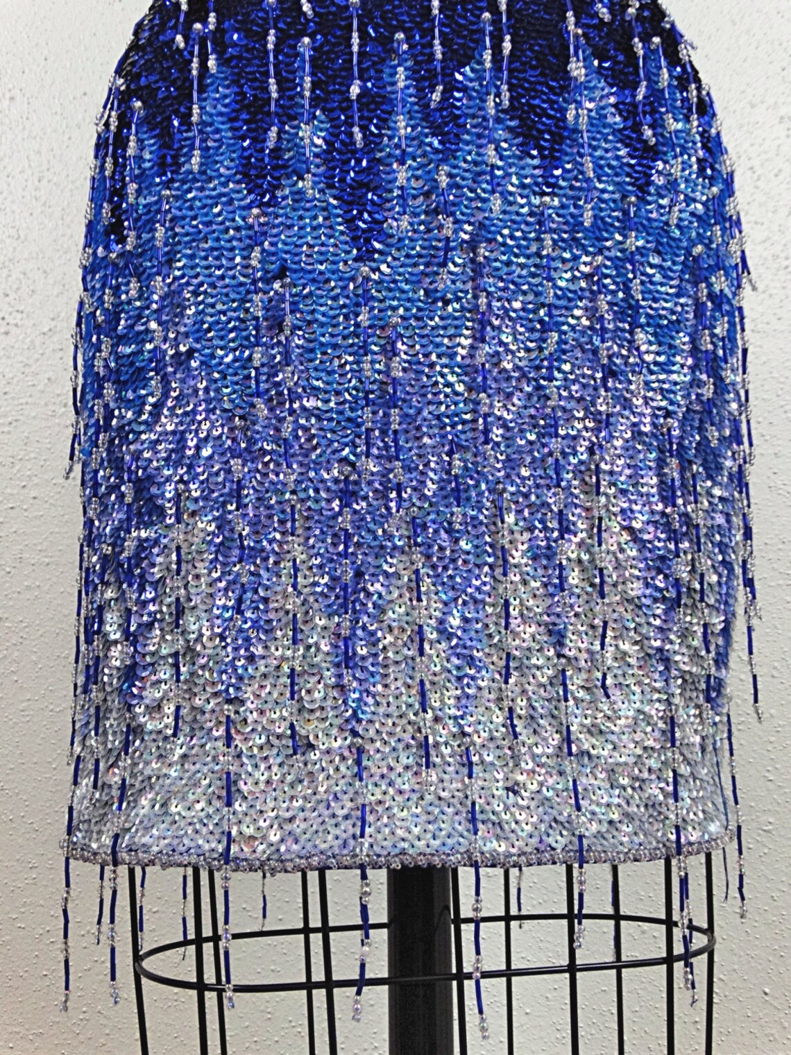 GLAM Ombré Fringe Beaded Mini Dress // Electric Blue Ombre | Etsy