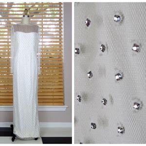 Rose Taft Couture Crystal Beaded Bridal Gown / Rhinestone Encrusted Wedding Dress / Designer Wedding Gown w/ Sheer Sleeves