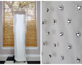 Vintage Rose Taft Couture Crystal Rhinestone Wedding Gown, Sheer Sleeves