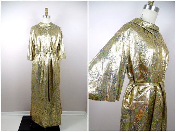 metallic robe dress Open-Back Long Metallic Foil Prom Dress