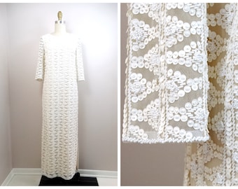 1960s Couture Beaded Wedding Gown - VTG Sequin Bridal Dress