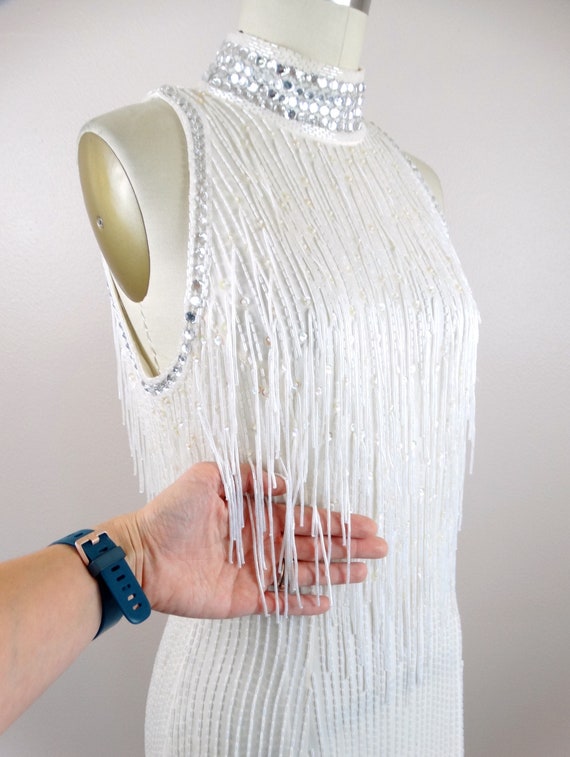 Fringed Beading Dress / White Fringe Beaded Dress… - image 2